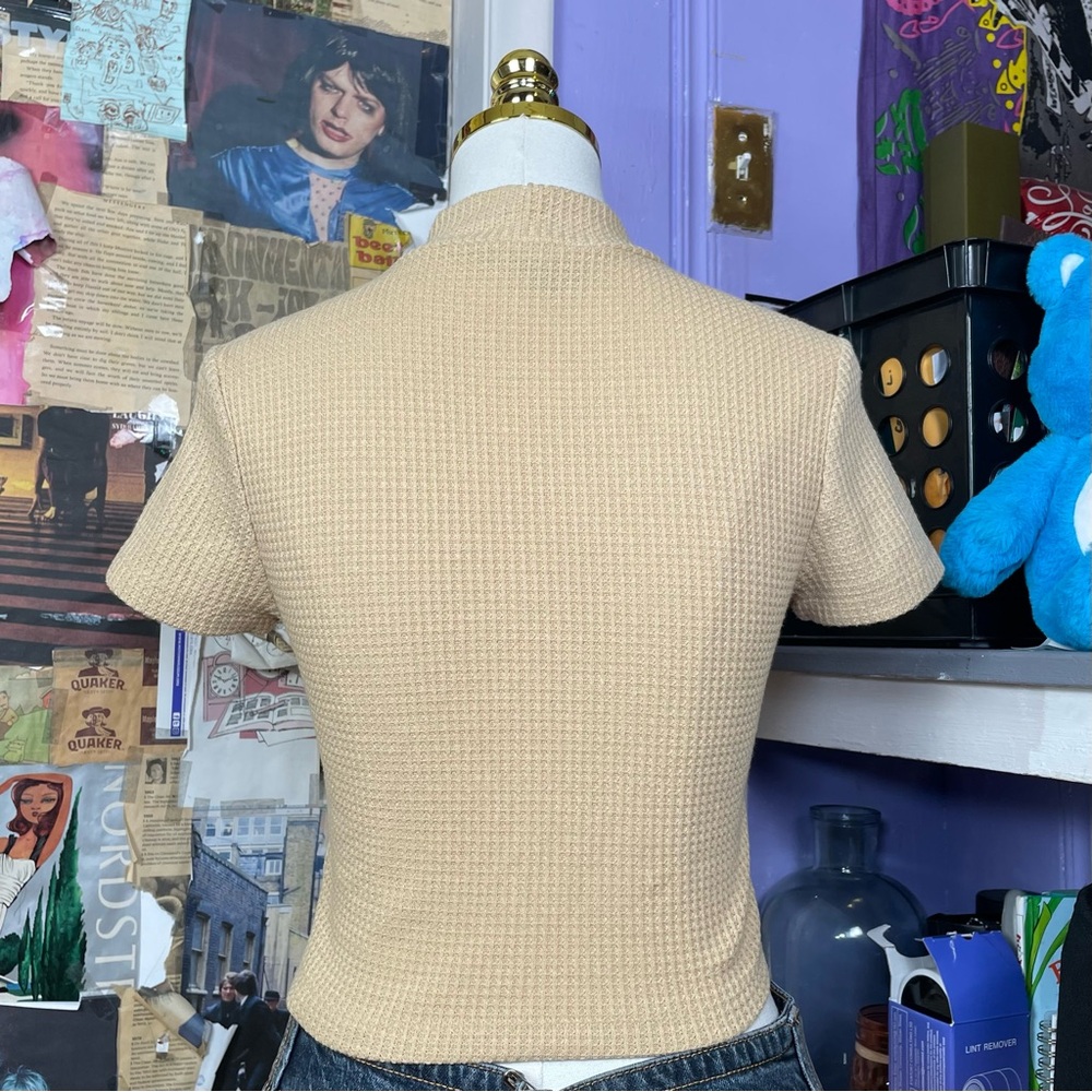 Beige Ribbed Mock Neck Top - Picture 4 of 5